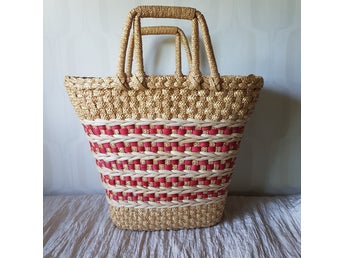 Vintage totebag – flätad halmväska strandväska naturmaterial
