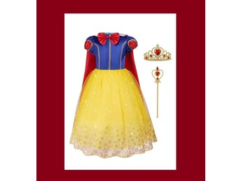 |Ny| Snövit Prinsessklänning med Cape, Tiara och Trollstav. Storlek 140