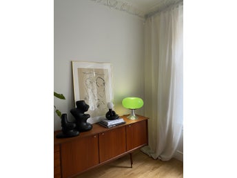 Retro bordslampa i grönt glas & Krom