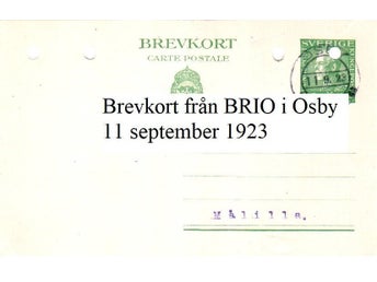 Brevkort till lanthandlare i Småland Bröderna Ivarsson BRIO Osby 11 sept. 1923