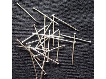 100 st Silverpläterade hattpinnar med platt hatt 24 mm. långa 07 tjocka.