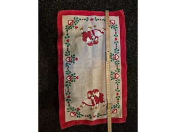 Retro Jullöpare i Linneblandning – Tomtemotiv (ca 45x25 cm)
