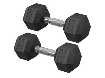 Hantelset, par sexkantiga hantlar, totalt 20 kg, träning, bläcksvart SYL010B01