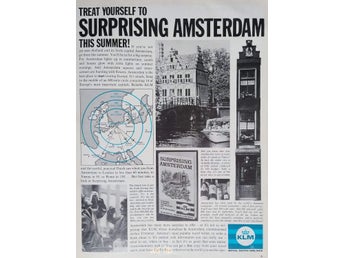 KLM ROYAL DUTCH AIRLINES - SURPRISING AMSTERDA, STOR TIDNINGSANNONS, ADVERT 1965