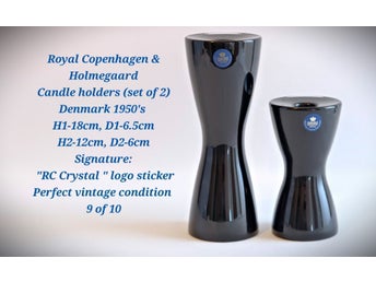 Royal Copenhagen & Holmegaard Ljusstakarmi svart glass. Midsentury.