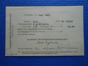 Betalningskvittens Allmänna Pensionsförsäkringsbolaget 1926