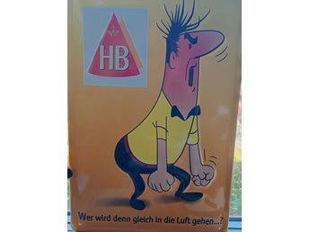 Vintage plåtskylt – HB Cigarretter, 70-tal (20 x 30 cm)