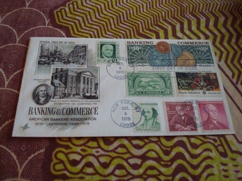 Banking 1975 USA förstadagsbrev 8 st. olika frimärken