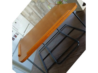 Retro teak telefonhylla/sängbord med tidningsställ vintage stringhylla 50/60-tal
