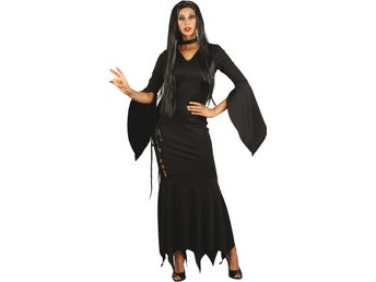 Svart Lång Klänning Maskerad Halloween One Size Ny