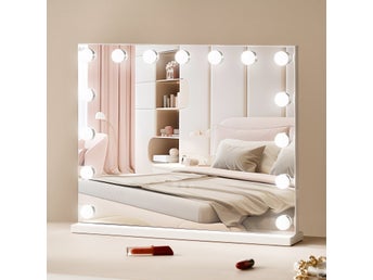 Hollywood-sminkspegel med LED-lampor – USB, bord- & väggmontering (58 × 46 cm)
