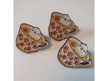 3 st Emalj Pins - Te Kopp med anka