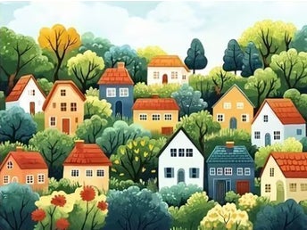Charmiga Färgglada Hus och träd
