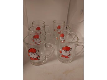 Glöggmuggar i Glas Tomte JUL 6 st Höjd 7 cm