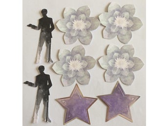 Die-cuts Vackra blommor, gulliga pojkar och silvriga stjärnor. Korttillverkning