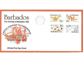 Barbados FDC Orkidéer 1.4.93 vinjett