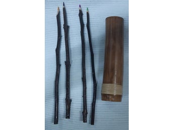 Wooden pencils and cane holder. Handmade