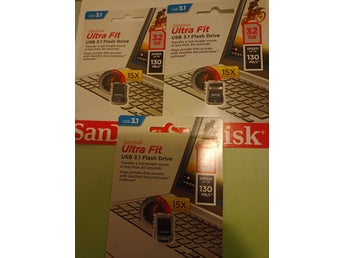3 x SanDisk Ultra Fit USB 3.1 (130 MB/s) – Helt Nya!