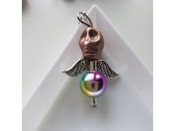 Regnbågefärgad dödskalle smyckesängel/lyckoängel, smycke, ängel, hänge, berlock