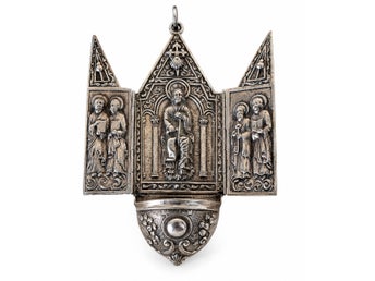 Exceptional 1964 Sterling Silver Triptych Holy Water Font Award Winner
