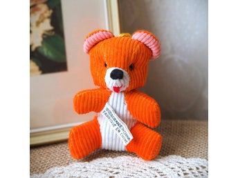 Vintage Orange Corduroy Hanging Teddy Plush – 9cm Bear
