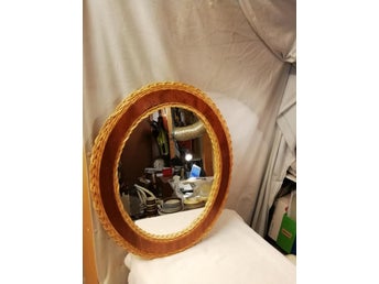 Vintage oval spegel i Teak/Rotting