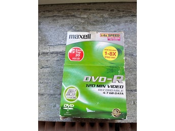 Oöppnad Maxell DVD-R 1-8X Speed 120 min video 4.7 GB data 5-pack