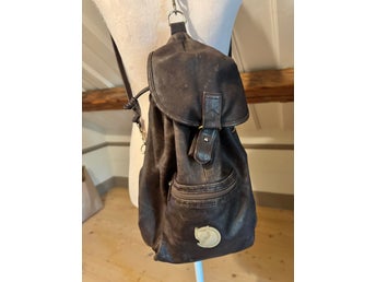 Vintage läderryggsäck / väska med Fjällräven-logga – brun skinnväska