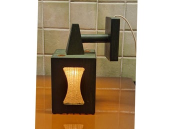 Retro/ vägglampa/lantärna / grönbetsad / trä och väv