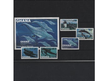 Ghana 1983 Valar marina däggdjur 5v + 1v i tandat block