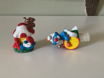 2 st Vintage Smurfar 1995 - Trumslagare & Smurf med Svamp Peyo