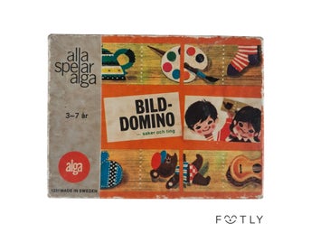 Alga Bild-Domino Sällskapsspel Barn 3-7 År Domino Made in Sweden Retro Vintage