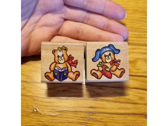 2 små stämplar med nallebjörnar trästämpel rubberstamping nallebjörn nalle björn