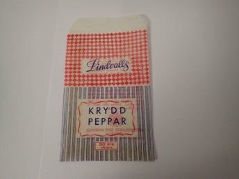 Lindvalls Kryddpeppar påse! Helt oanvänd! Ifrån gammal lanthandel 1950-tals!