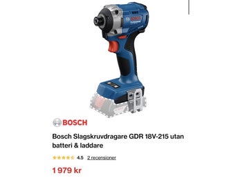 SLAGSKRUVDRAGARE BOSCH PROFESSIONAL GDR 18V-215 S UTAN BATTERI