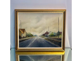 OLJEMÅLNING Kalkbrottsgatan Limhamn Arne Johansson 1982 40x48 cm (b3)