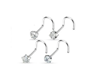 Pack med 4 st. Skruvbara Näspiercing i 316L stål med 3 mm zirkon