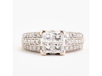 Illusion ring med diamant (1.16 ct) i 18K vitt guld strl. 15.6 / strl. 49