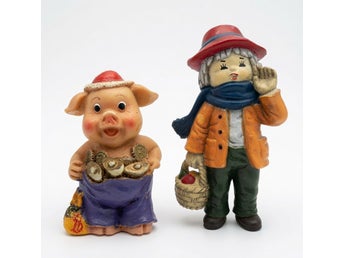 RETRO SAMLARFIGURER – LYCKOBRINGANDE GRIS & SÖT FLICKA I HÖSTKLÄDER