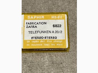 Cellule Phono Hi-Fi Zafira 6822 Pour TELEFUNKEN A 20/2 - Saphir - NEUF