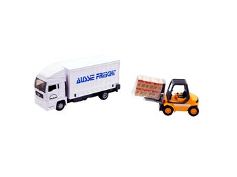 Man lastbil Vit med Orange Truck och Gods 1:48 Lek 9 & 16cm Plast Ny