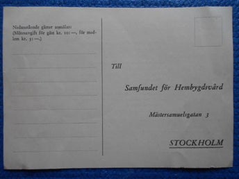 Anmälningsblankett till samfundet för hembygdsvård sommarmöte i Sundsvall 1943