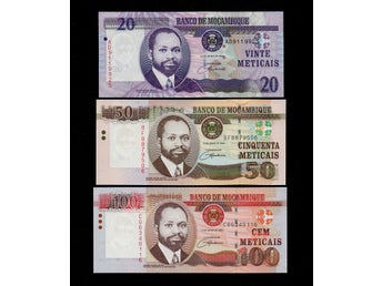 Mozambique set 20 50 100 meticais sedlar 2006 ovikta/UNC