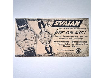 Annons för SVALAN armbandsur år 1955