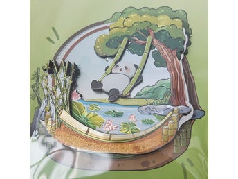 Wooden Panda Fridge Magnet (Swing Scene)