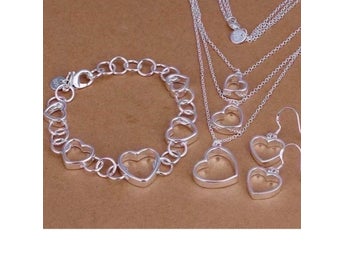 HELT NYTT!!! Armband, halsband, örhängen, pläterad med äkta silver 925