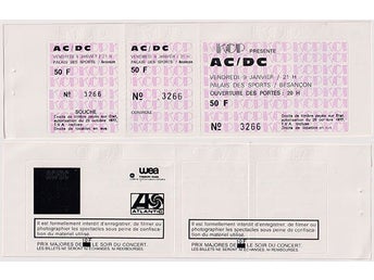 ACDC - unused concert ticket Palais des sports, Besançon, France 1981