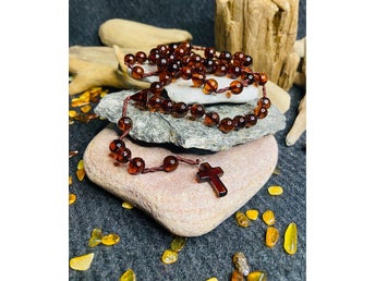 Premium baltisk bärnsten rosenkrans – kristen, mörk körsbärsfärg , Amber Rosary