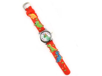 Armbandsur Dinosaurie Röd Barn klocka i Ask 29mm Urtavla, Gummi, Quartz Ny