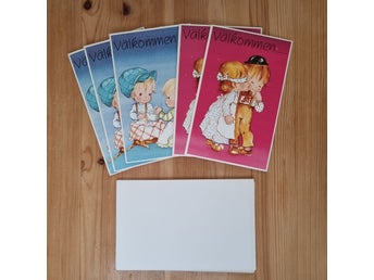 5 stycken Välkommen/kalas Kort Retro